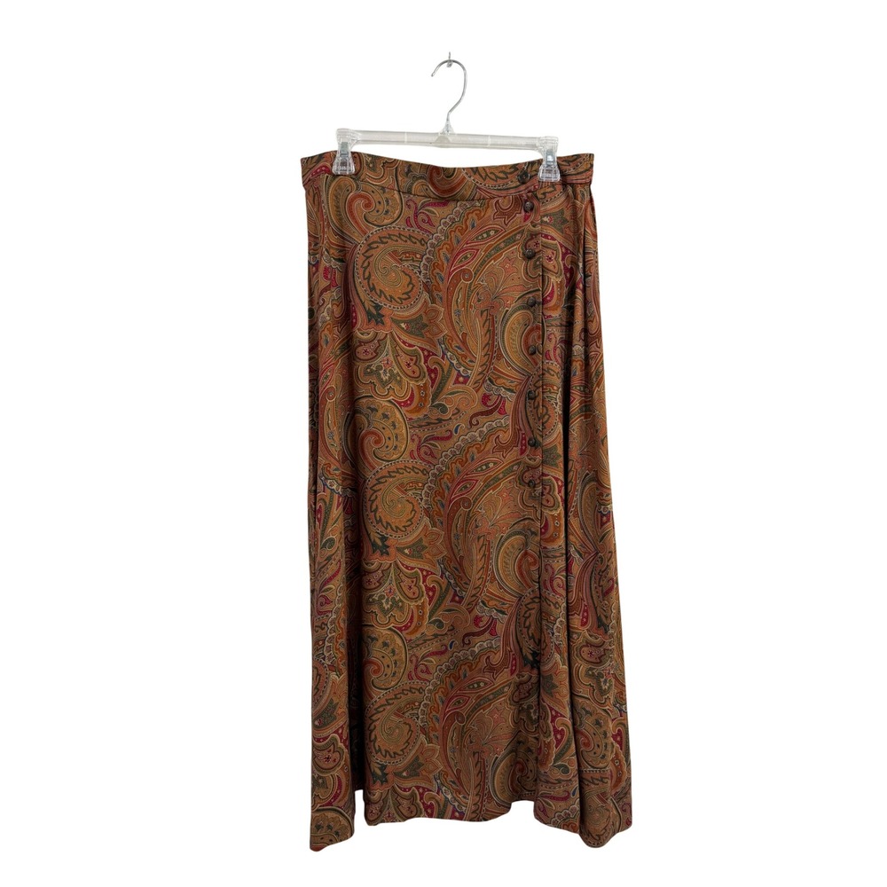 VTG Liz Claiborne Collection Womens 16 Paisley Maxi Skirt Rust Button Side Rayon - Picture 2 of 7
